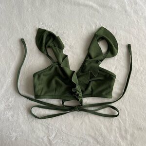 Green Ruffle Tie Bikini Top